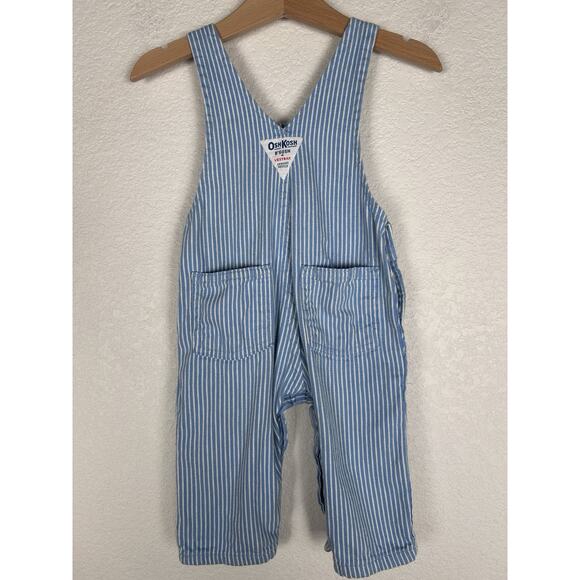 Vintage Oshkosh Engineer Stripe Light Blue Overalls 3-6M Made In The USA Train - Picture 2 of 7